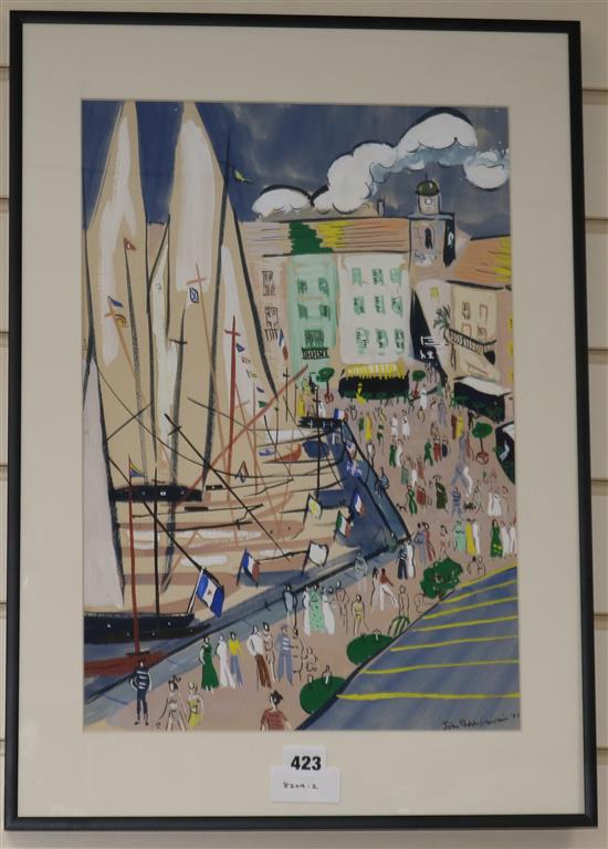 John Paddy Carstairs, gouache and ink, St Tropez, signed and dated 1955, 47 x 32cm